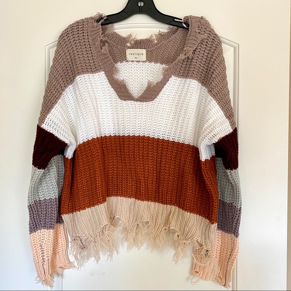 vestique Sweaters - Vestique Distressed Colorblock Sweater